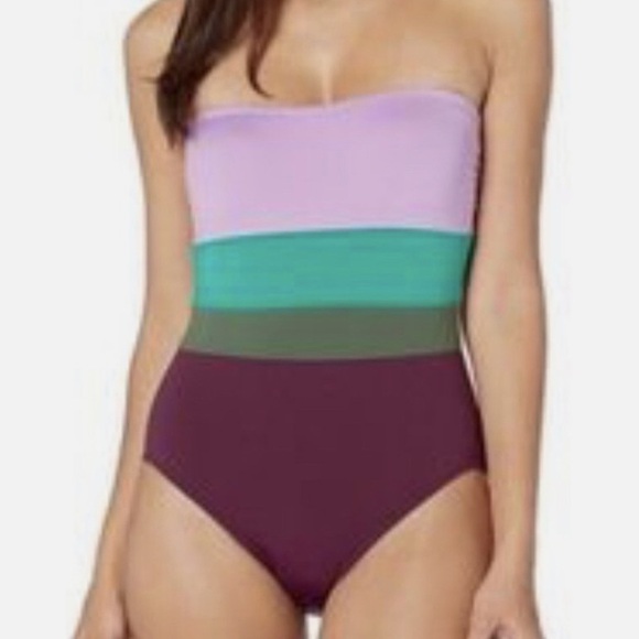 Kate Spade Women's Purple Striped Bandeau One-Piece Swimsuit Size Large - Picture 4 of 12